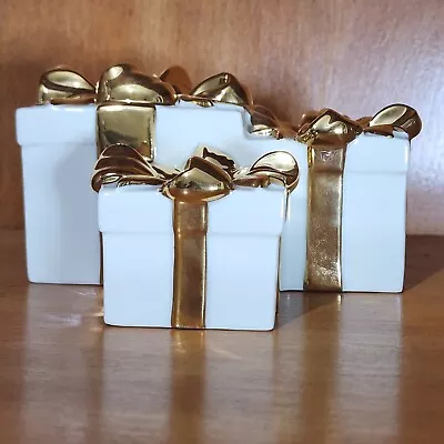 Mikasa Holiday Elegance Gold Porcelain Triple Pillar Candle Holder Christmas  • $15.25