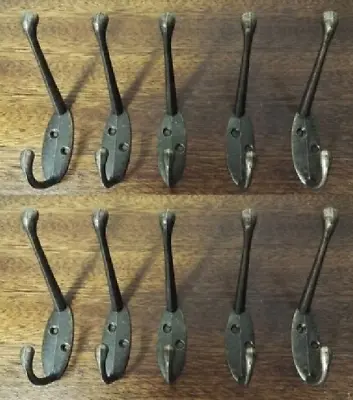 10PCS Classic Antique Industrial Cast Iron Style Double Coat Hook Zinc Hanger UK • £7.29