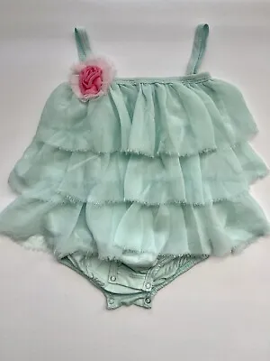 Victoria Kids 6-12 Months Teal With Pink Rose  Spaghetti Straps Pre Owned • $9