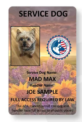 $7.99 • Buy Flower Sunset Theme Service Dog/Emotional Support/Therapy Dog ID Card 