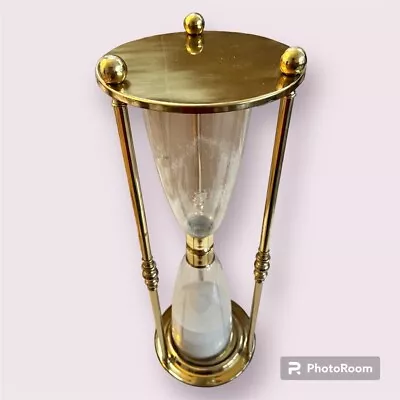 Vintage Extra Large 24  Brass And Glass Hourglass Timer Sand Timer  • $160