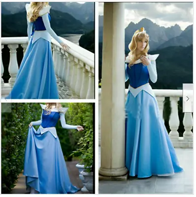 NEW Sleeping Beauty Aurora Blue Satin Princess Dress Cosplay Costume  • $46.30