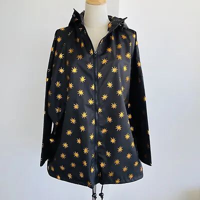 Gorman Starry Eyed Hooded Raincoat Jacket Black Metallic Gold Stars Size S/M • $99