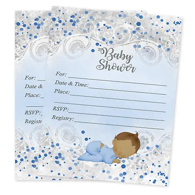 Boy Baby Shower Invitations Blue And Gray Party Invites Supplies Decor Qty 20 • $15.90