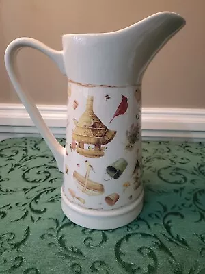 Marjolein Bastin 10  Tall WATER PITCHER Nature's Sketchbook BIRDHOUSES Hallmark • $30