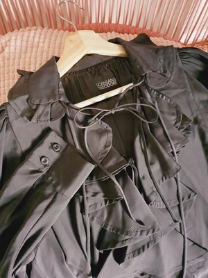 $59.95 • Buy Scanlan Theodore Silk Satin Long Sleeve Ruffled Tie Dress Size 8 S/M Charcoal