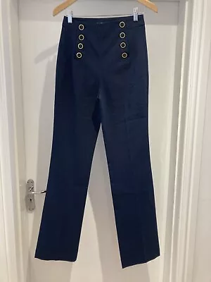 ZARA Button Front Straight Sailor Pants  Navy Size S • £8