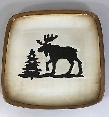 Woodland Collection Moose Tree Plate Platter Charger 11  Brown Stoneware Rustic • $27.45