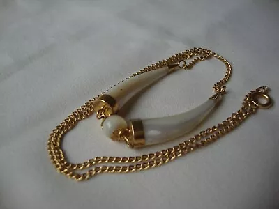 Vintage Mother-of-pearl Horns & Bead Pendant W/gold Filled Chain W/ Spring Clasp • $14.99