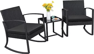 Patio Furniture Set 3 Piece Resin Outdoor Bistro Set Rocking Patio Chairs • $114.99