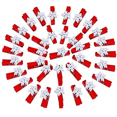 50Pcs Christmas Clips Mini Clothes Pins Wooden Clothespins Red Snowflake Small P • $12.15