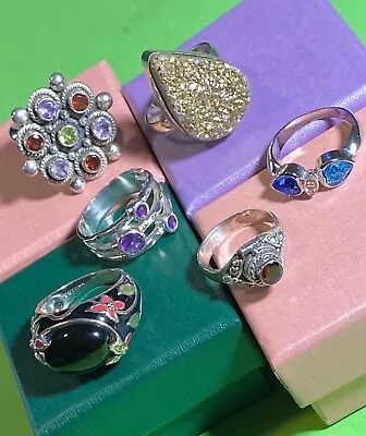 6 Designer RING LOT Sterling Silver Poison Locket Garnet Amethyst Peridot Onyx • $71.99