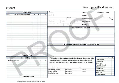 *Special Offer*   Motor Trade Vehicle Repair Invoice Pads A4 2 Part Carbonless • £8