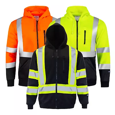 Men's ANSI Class 3 High Visibility Class 3 Sweatshirt Full Zip Hooded Jorestech • $36.88