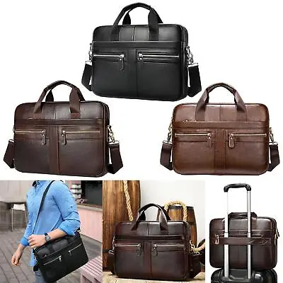 Mens Briefcase Leather Laptop Business Bag Office Messenger Shoulder Bag Travel • £32.53