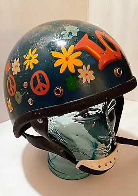 Vintage Original 1960's 70s Hippie Flower Open Face Buco Motorcycle Half Helmet • $522.50