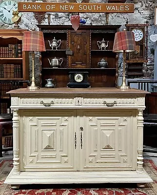 £495 • Buy Superb Highly Carved Antique French Oak Cabinet Sideboard Locking Drawers & Key