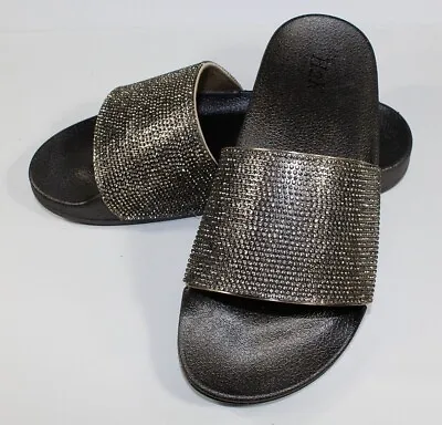 H2K Silver Sparkle Fashion Slides Flip Flops Sandals Bling Size 7 • $6.99