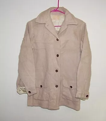 Vintage Hudson’s Bay Women’s Medium Button Wool Coat Beige Point Blanket Fabric • $97.47