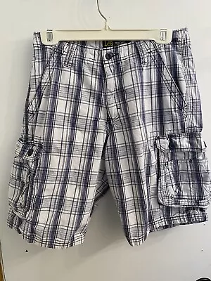 Men’s Lee Cargo Shorts Plaid Blue/White Size 30  Waist • $12