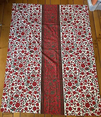 Vera Neumann 78 X 60 Long Tablecloth White Red Green Floral Jacobean Print • $22