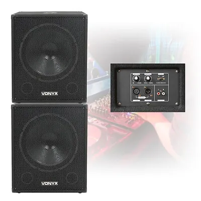 Pair Vonyx 18  Active Powered Subwoofers Bass Bins PA Speakers 2000W SSC2880 • £519
