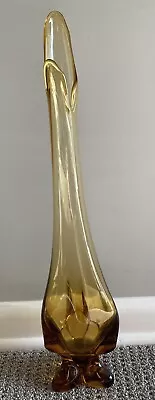 Vintage Viking Amber Swung Glass 21” Vase 3 Foil (toe) Footed • $124.99
