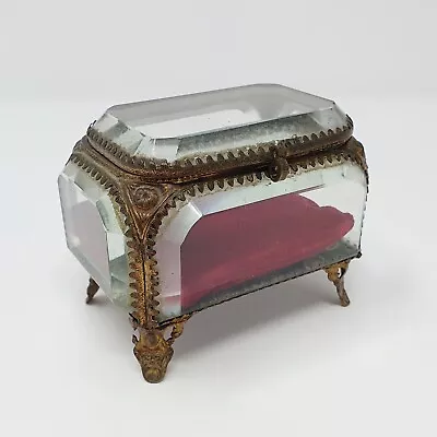 Antique French Gilt & Bevelled Glass Casket/ Case + Pillow • £70