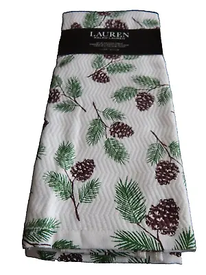 2 Ralph Lauren Tea Towels Pine Cones New 100% Cotton Green White Brown • £8.50