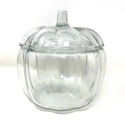 Anchor Hocking Pumpkin Jar Candy Cookie Clear Glass With Lid Vintage • $24.99