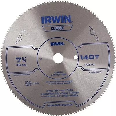 IRWIN Circular Saw Blade 7 1/4 Inch 140T Classic Tool Series Premium Steel • $8.97