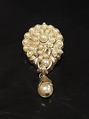 Vintage Gold Tone Victorian Seed Pearl Pendant PIn With Drop • $23.58