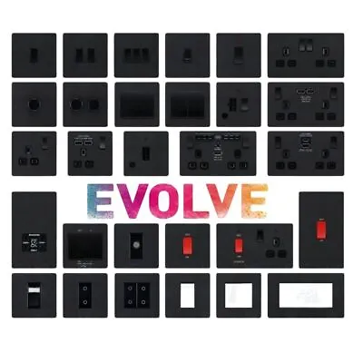 BG EVOLVE MATT BLACK SCREWLESS Switches & Sockets BLACK Insert Full Range • £7.81