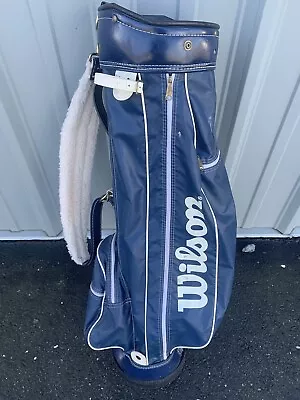 VINTAGE NAVY BLUE WILSON GOLF CARRY BAG - Single Strap 6-way Divider Rain Hood • $29.99