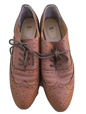 H&M Brown Tan Oxford Wingtip Mens Shoes 9.5 • $18