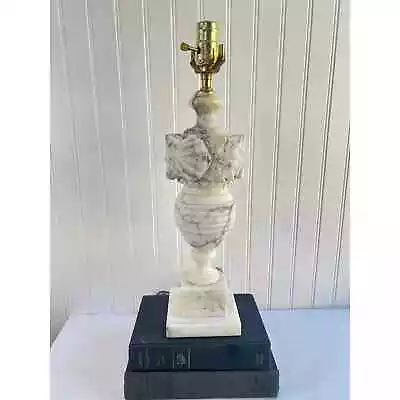 Vintage Carved White Italian Marble Alabaster Lamp Base Neoclassical Gray Vein  • $134.99