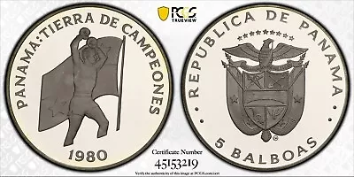 Panama Silver Proof 5 Balboa Coin 1980 Year Km#63 Boxing Champions Pcgs Pr67 • $169