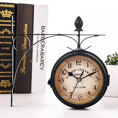 UK Industrial Garden Wall Station Clock Double Sided Bracket Rust Copper Effect • £10.94