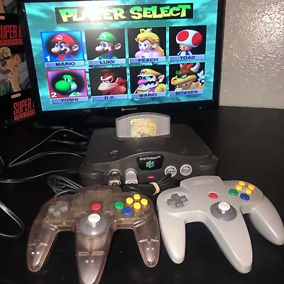 Nintendo 64 N64 System Console Bundle 2 OEM Controllers Mario Kart 64 Working ! • $134.95