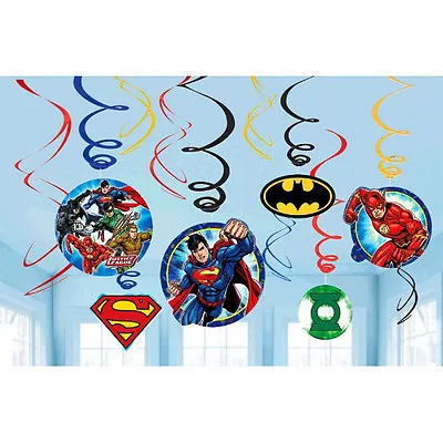 Justice League Party Supplies SWIRL DECORATIONS Pack Of 16 • $9.50