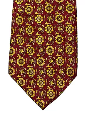 Vintage 90s GIANNI VERSACE Silk Necktie Red Gold Baroque Floral Medusa Head • $39.90