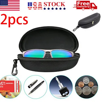 2Pcs Eye Glasses Case Box Sunglasses Protector Hard Zipper Belt Clip Portable • $7.69