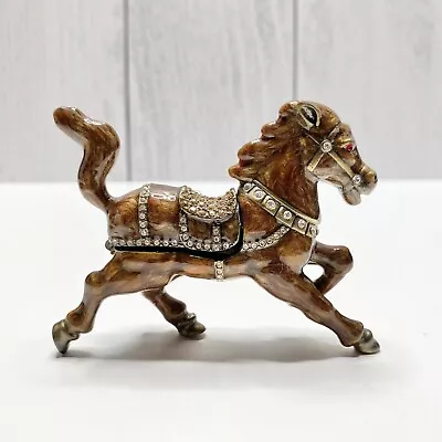 Amber Colored Enameled Horse Pony Stallion With Jeweled Accents Trinket Box • $24.50