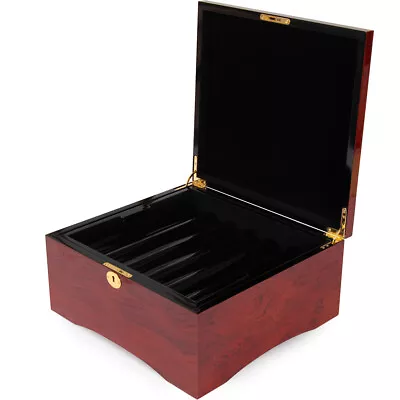 750 Count Glossy Wooden Mahogany Poker Chips Set Storage Case New • $117.49