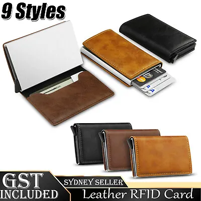 $7.99 • Buy RFID Blocking Leather Credit Card Holder Case Men's Money Cash Wallet Clip Purse