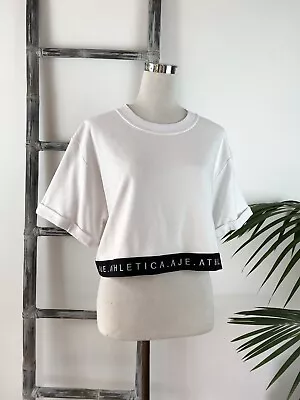 AJE Athletica White Stretch Organic Cotton Short-Sleeve Crop Tee Top - Size 16 • $25