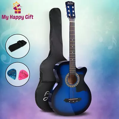 Alpha Guitar 38” Inch Full-Size Acoustic Wooden Folk Classical Cutaway Blue • $56.26