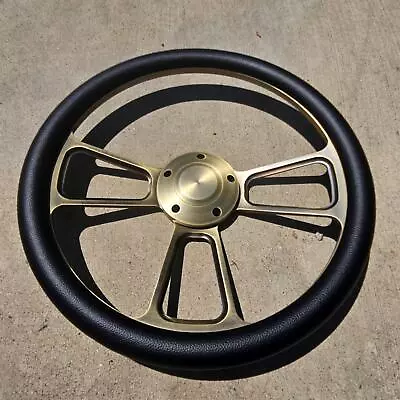 14  Bronze Billet Steering Wheel Black Leather Horn Chevy Muscle C10 Ford Rod • $192.18