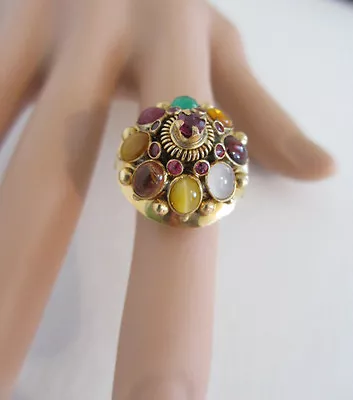 Antique Multi Gem Cluster 14k Solid Yellow Gold Cocktail Ring 7.2 Gr. Sz. 3.75  • $349.99