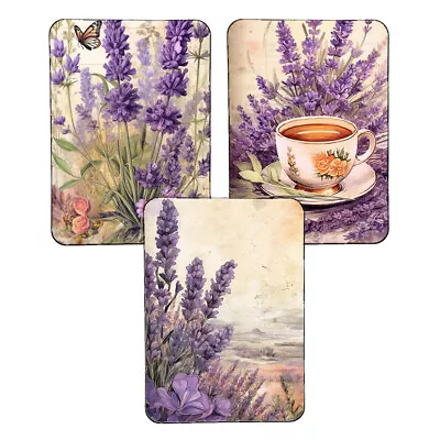 Set Of 3 Vintage Lavender & Coffee Fridge Magnets Floral Watercolor Art 3  X 4  • $14.41